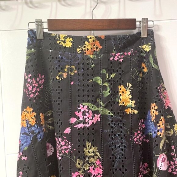 NWT Lulus Sweet At Heart Floral Embroidered Midi Skirt Black Small Eyelet - Picture 6 of 16